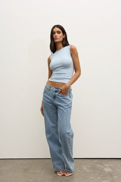 Regan Cotton Stretch Tank Top in Baby Blue, view 1, Bayse Brand