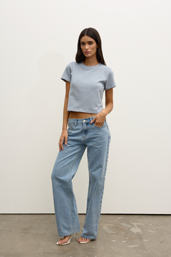 Riley Cropped Crew Neck T-Shirt in Stormi, view 2, Bayse Brand
