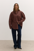 Avoca Oversized Cotton Shirt in Mocha, view 1, Bayse Brand