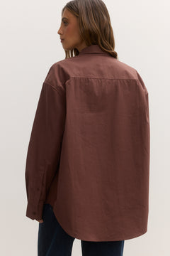 Avoca Oversized Cotton Shirt in Mocha, view 4, Bayse Brand