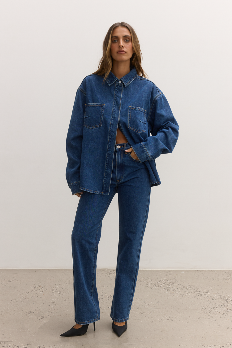 HARPER DENIM SHACKET - DENVER BLUE