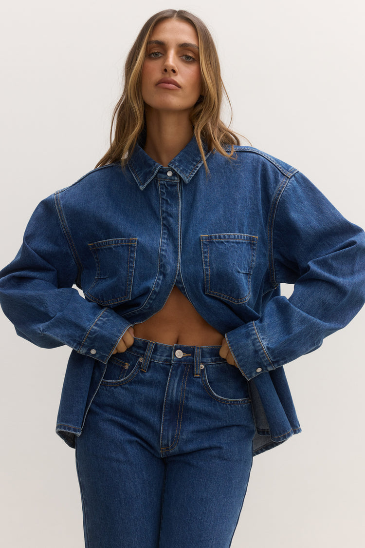 HARPER DENIM SHACKET - DENVER BLUE
