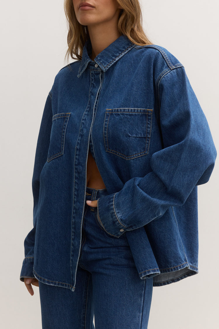 HARPER DENIM SHACKET - DENVER BLUE