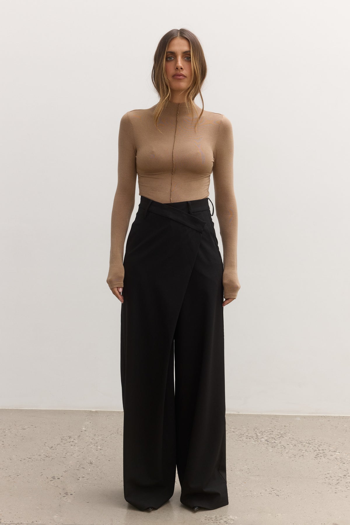 Anisa Sculpted Turtleneck Top in Walnut, view 2, Bayse Brand