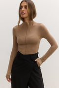 Anisa Sculpted Turtleneck Top in Walnut, view 1, Bayse Brand
