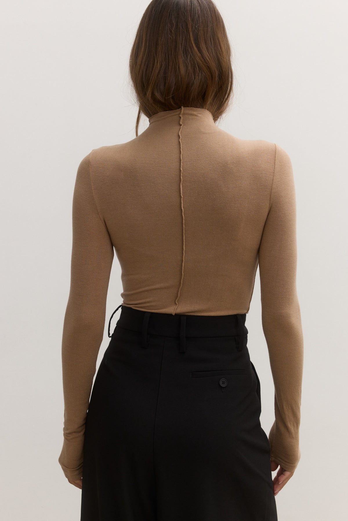 Anisa Sculpted Turtleneck Top in Walnut, view 4, Bayse Brand