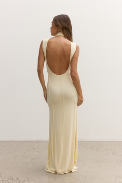 Mae High Neck Open Back Maxi Dress in Lemon, view 4, Bayse Brand