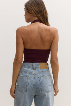 Karlita Halter Bodysuit in Plum, view 4, Bayse Brand