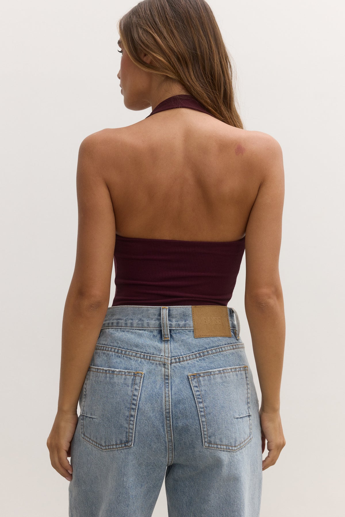 Karlita Halter Bodysuit in Plum, view 4, Bayse Brand