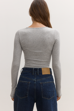 Lara Henley Bodysuit in Grey Marle, view 3, Bayse Brand