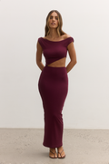 Elara One Shoulder Midi Dress in Plum, view 1, Bayse Brand