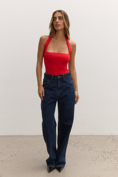 Karlita Halter Bodysuit in Red, view 3, Bayse Brand