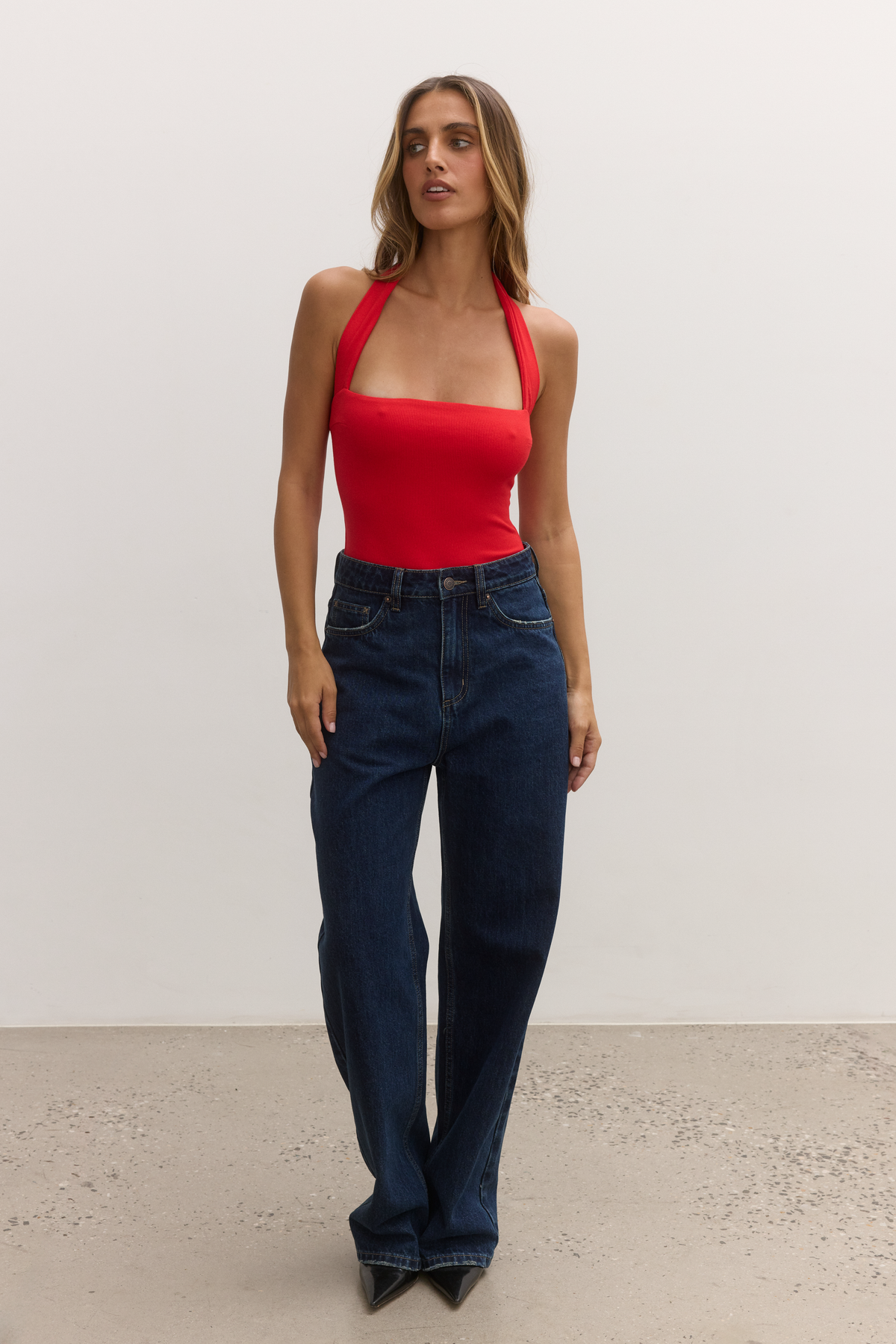 Karlita Halter Bodysuit in Red, view 3, Bayse Brand