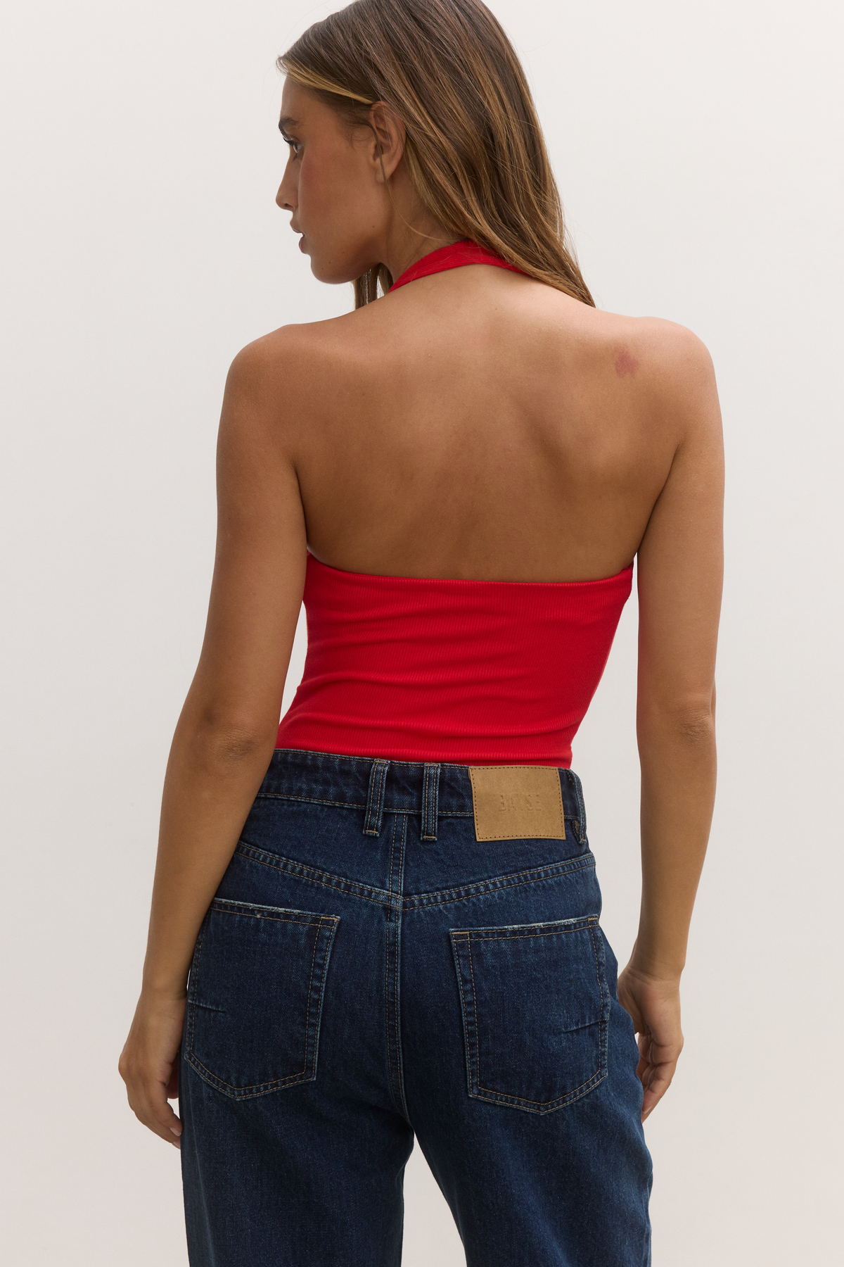 Karlita Halter Bodysuit in Red, view 4, Bayse Brand