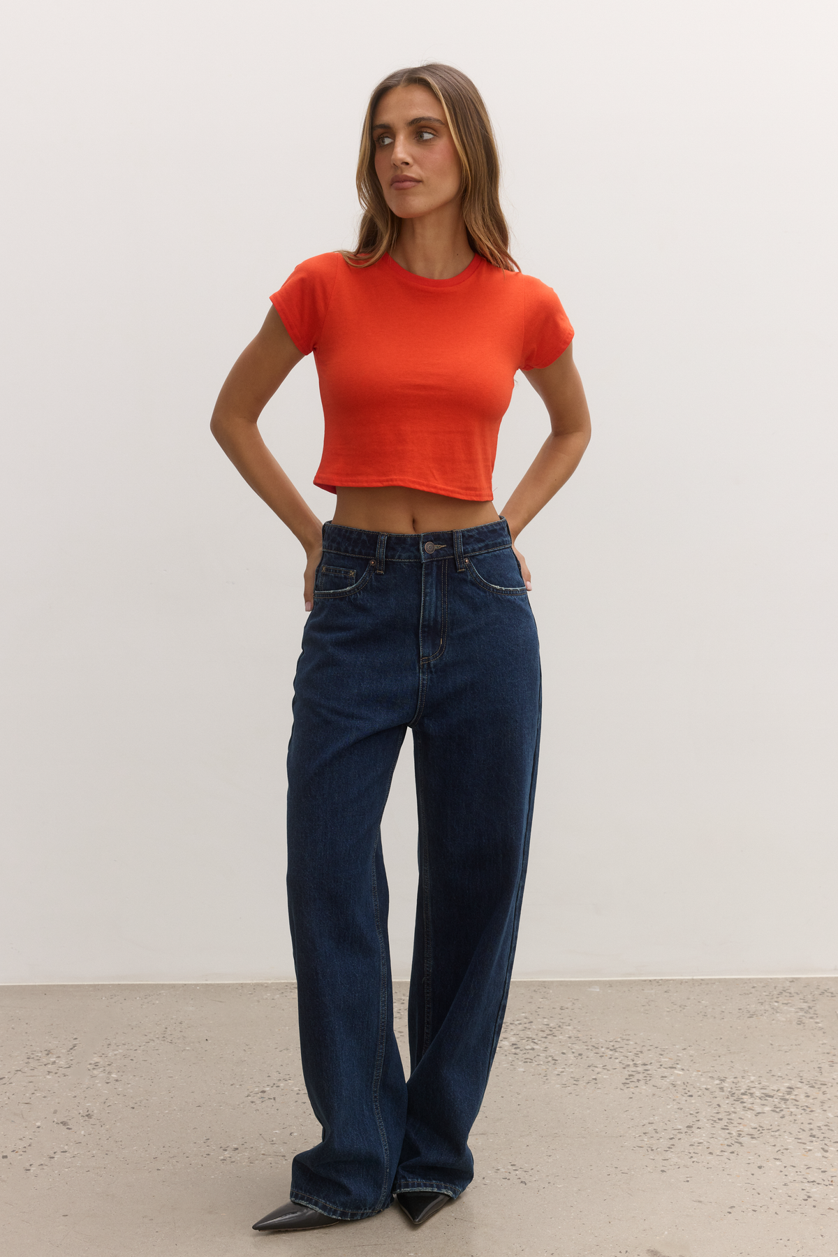 Corey Cropped Cotton T-Shirt in Cherry Red, view 2, Bayse Brand