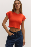 Corey Cropped Cotton T-Shirt in Cherry Red, view 1, Bayse Brand