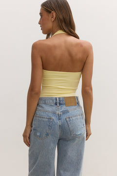 Karlita Halter Bodysuit in Lemon, view 4, Bayse Brand