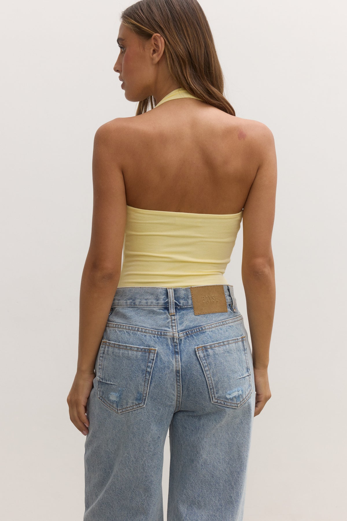 Karlita Halter Bodysuit in Lemon, view 4, Bayse Brand