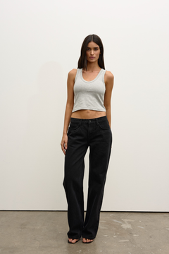 Hali Cotton Scoop Neck Crop Top in Grey Marle, view 1, Bayse Brand