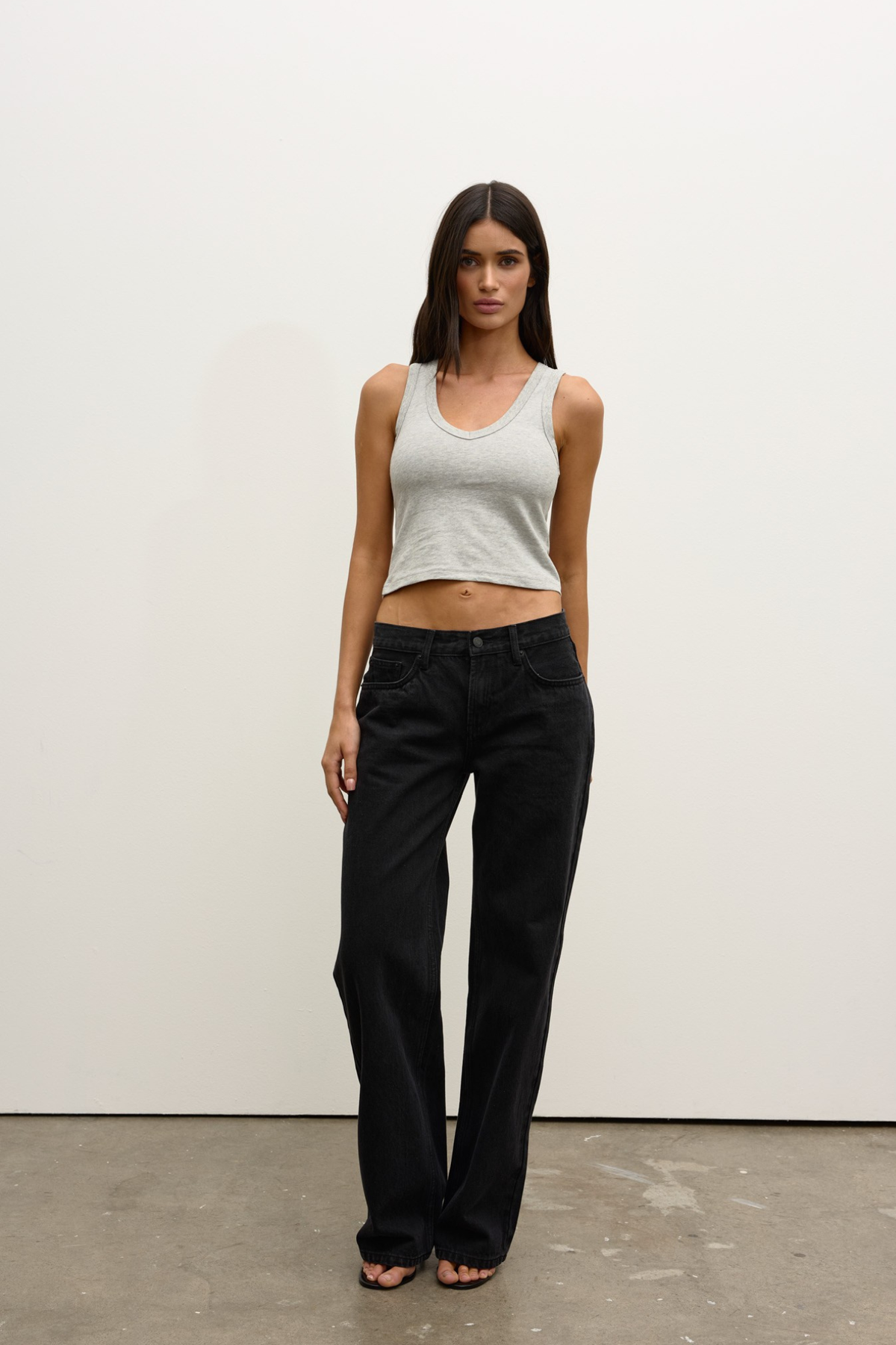 Hali Cotton Scoop Neck Crop Top in Grey Marle, view 1, Bayse Brand