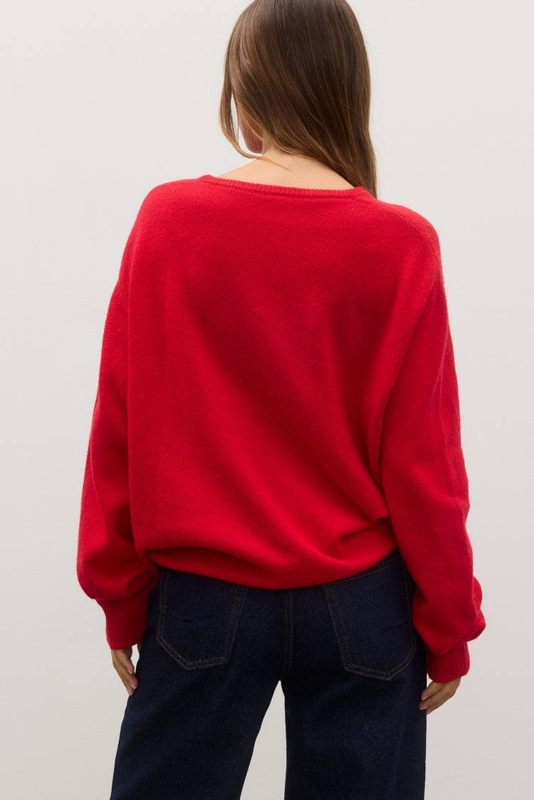 BILLIE V- NECK SWEATER - CHERRY RED