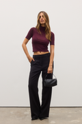 Shay Mesh Short Sleeve Top in Plum, view 1, Bayse Brand