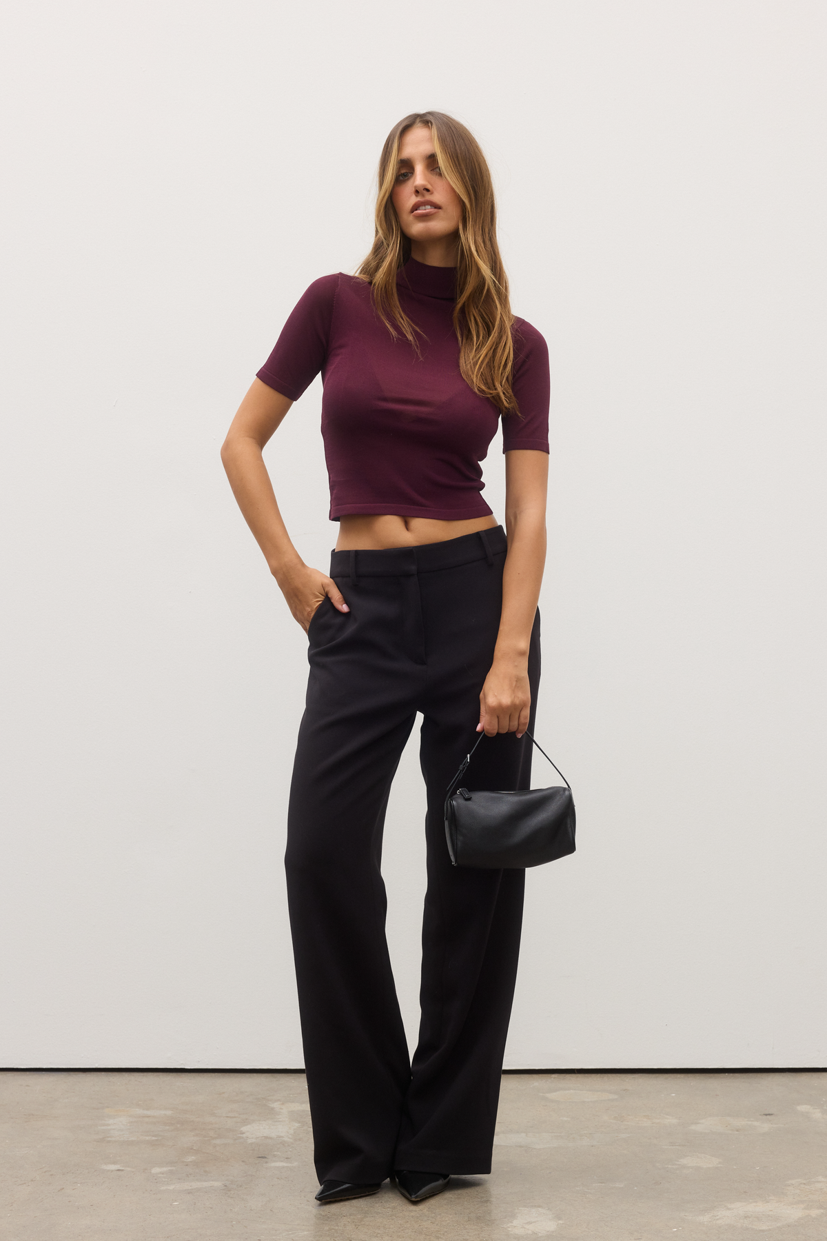 Shay Mesh Short Sleeve Top in Plum, view 1, Bayse Brand