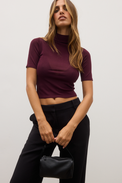 Shay Mesh Short Sleeve Top in Plum, view 4, Bayse Brand