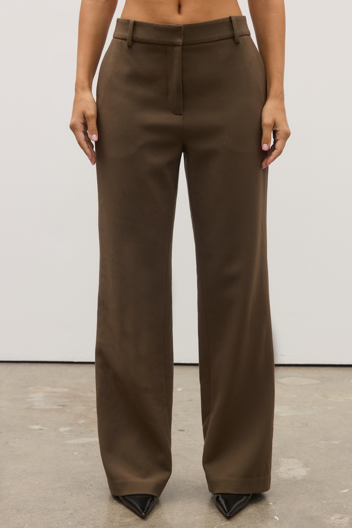 Martine Tailored Straight Leg Pant in Chocolate, view 2, Bayse Brand