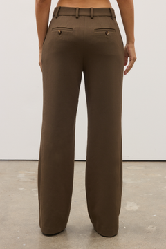 Martine Tailored Straight Leg Pant in Chocolate, view 3, Bayse Brand