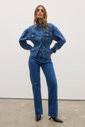 Heidi High Waisted Straight Leg Jean in Denver Blue, view 1, Bayse Brand