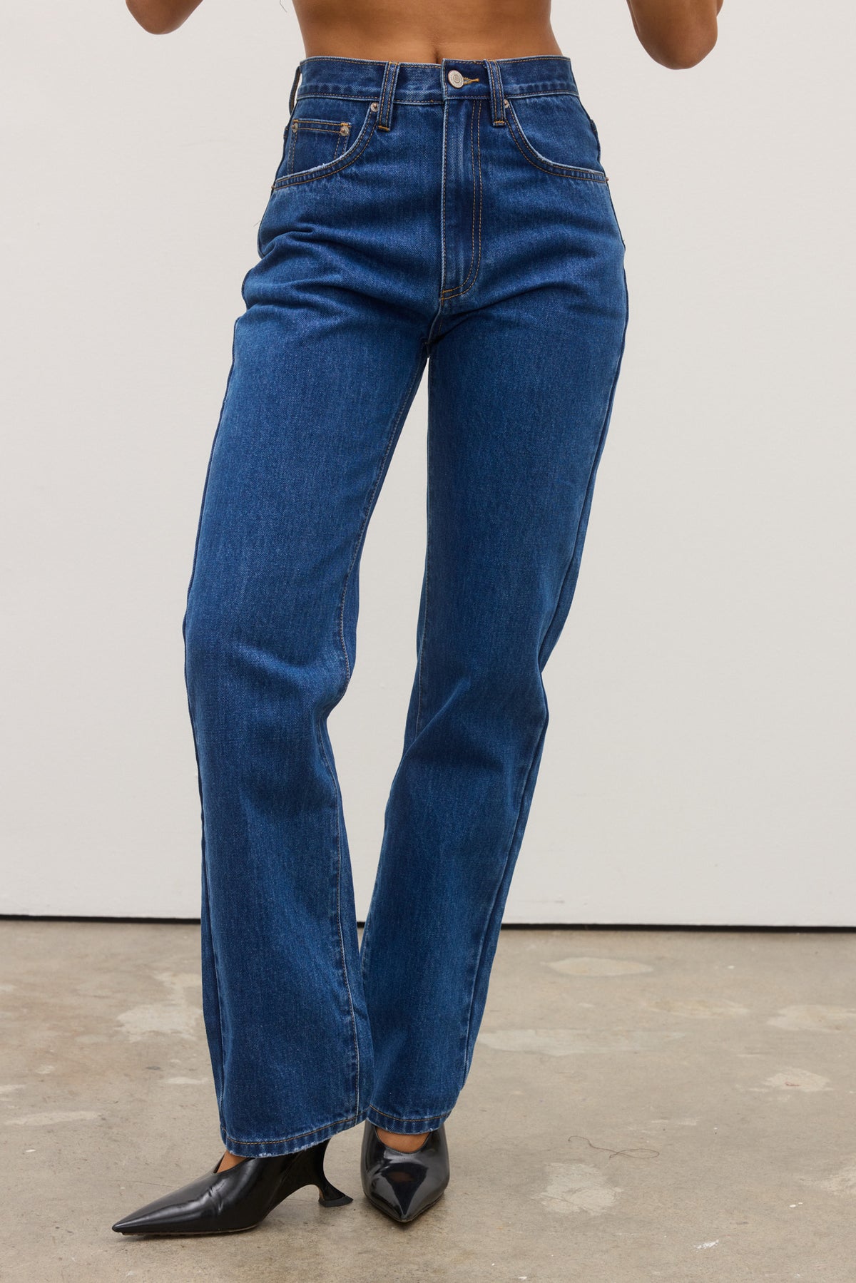 Heidi High Waisted Straight Leg Jean in Denver Blue, view 4, Bayse Brand