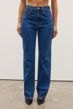 Heidi High Waisted Straight Leg Jean in Denver Blue, view 2, Bayse Brand
