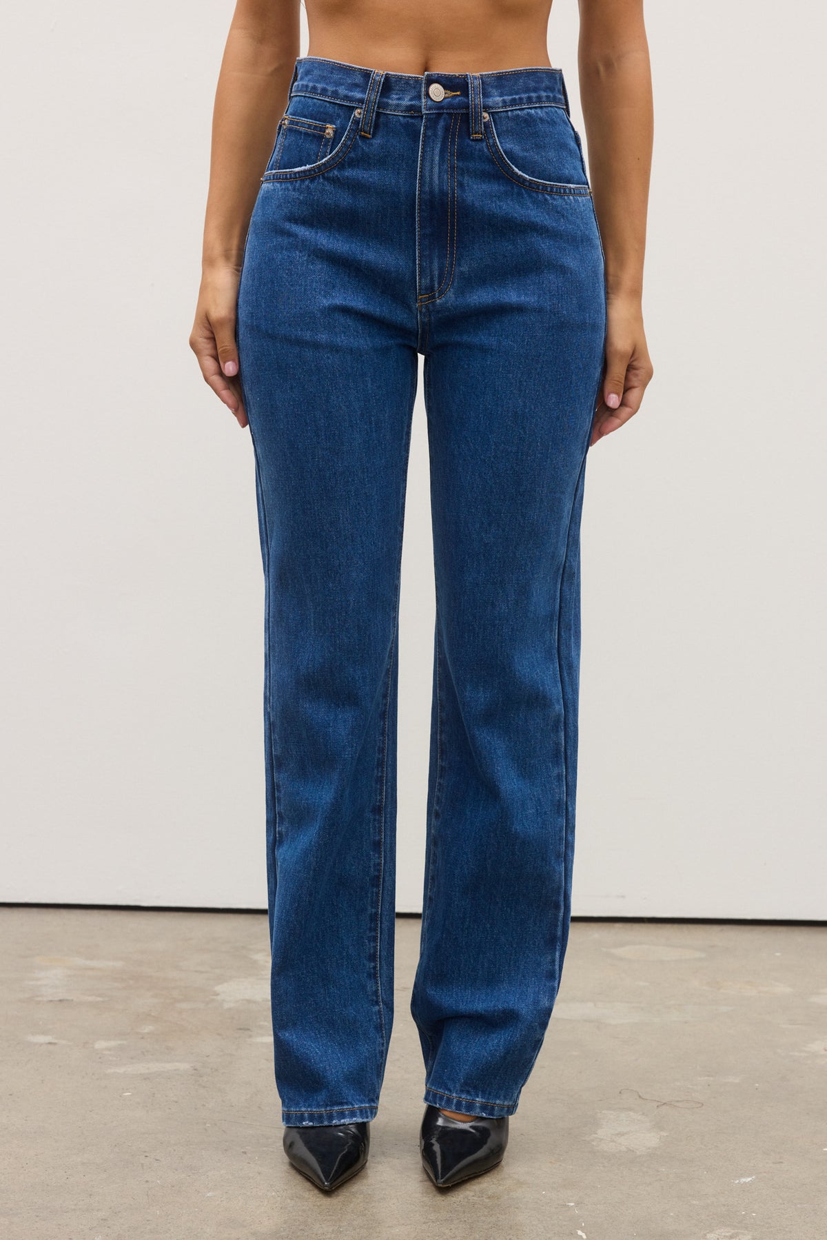 Heidi High Waisted Straight Leg Jean in Denver Blue, view 2, Bayse Brand