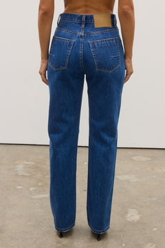 Heidi High Waisted Straight Leg Jean in Denver Blue, view 3, Bayse Brand
