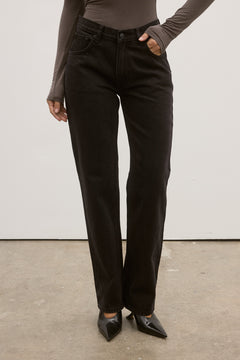 Julia Straight Leg Jean in Backstage Black, view 2, Bayse Brand