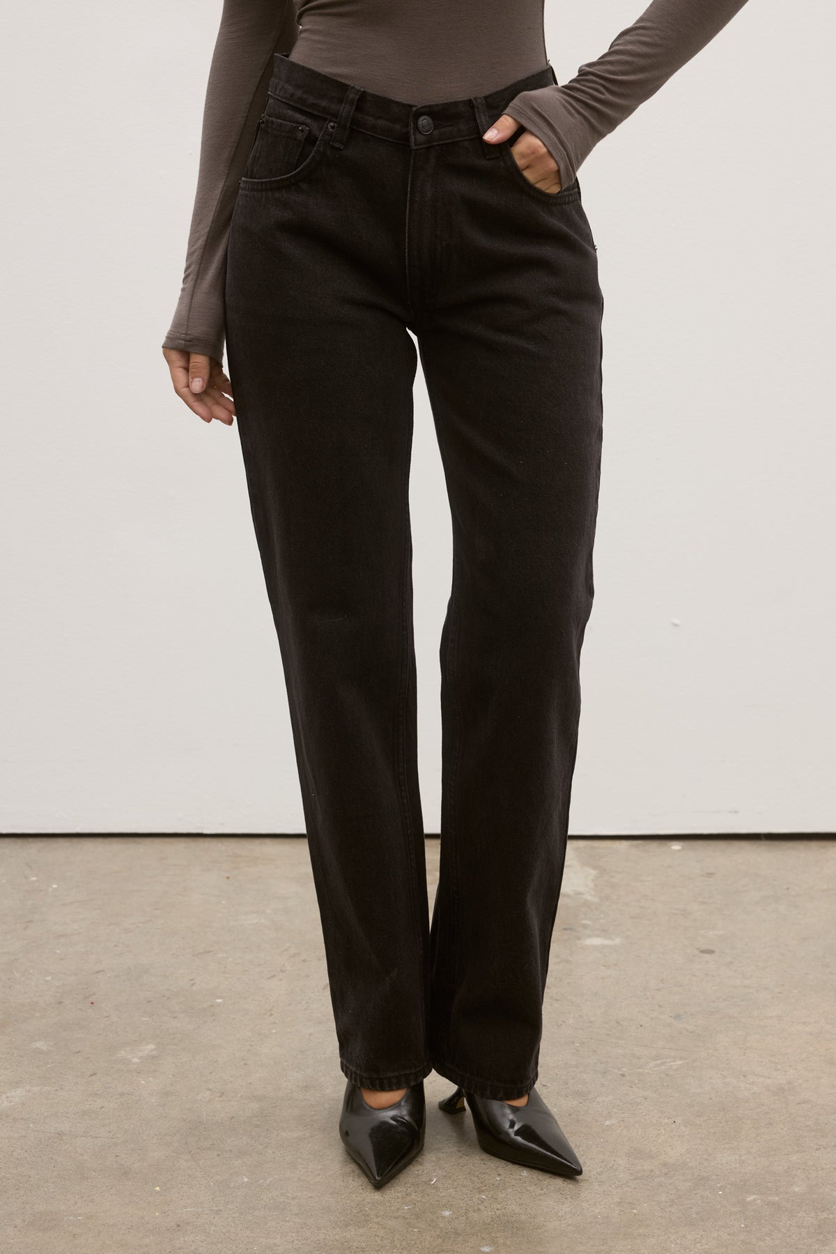 Julia Straight Leg Jean in Backstage Black, view 2, Bayse Brand