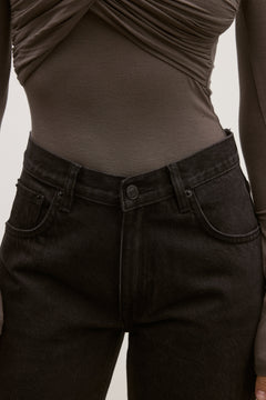 Julia Straight Leg Jean in Backstage Black, view 3, Bayse Brand