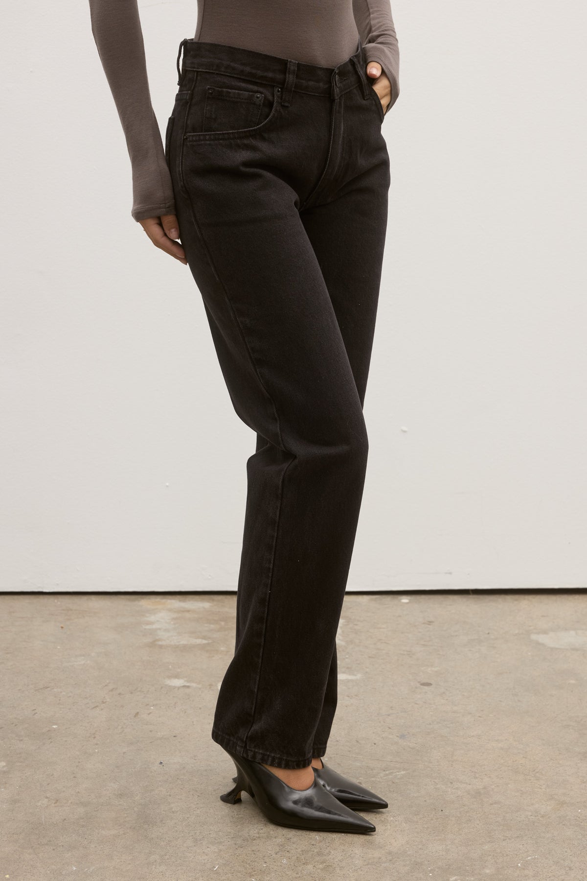 Julia Straight Leg Jean in Backstage Black, view 5, Bayse Brand