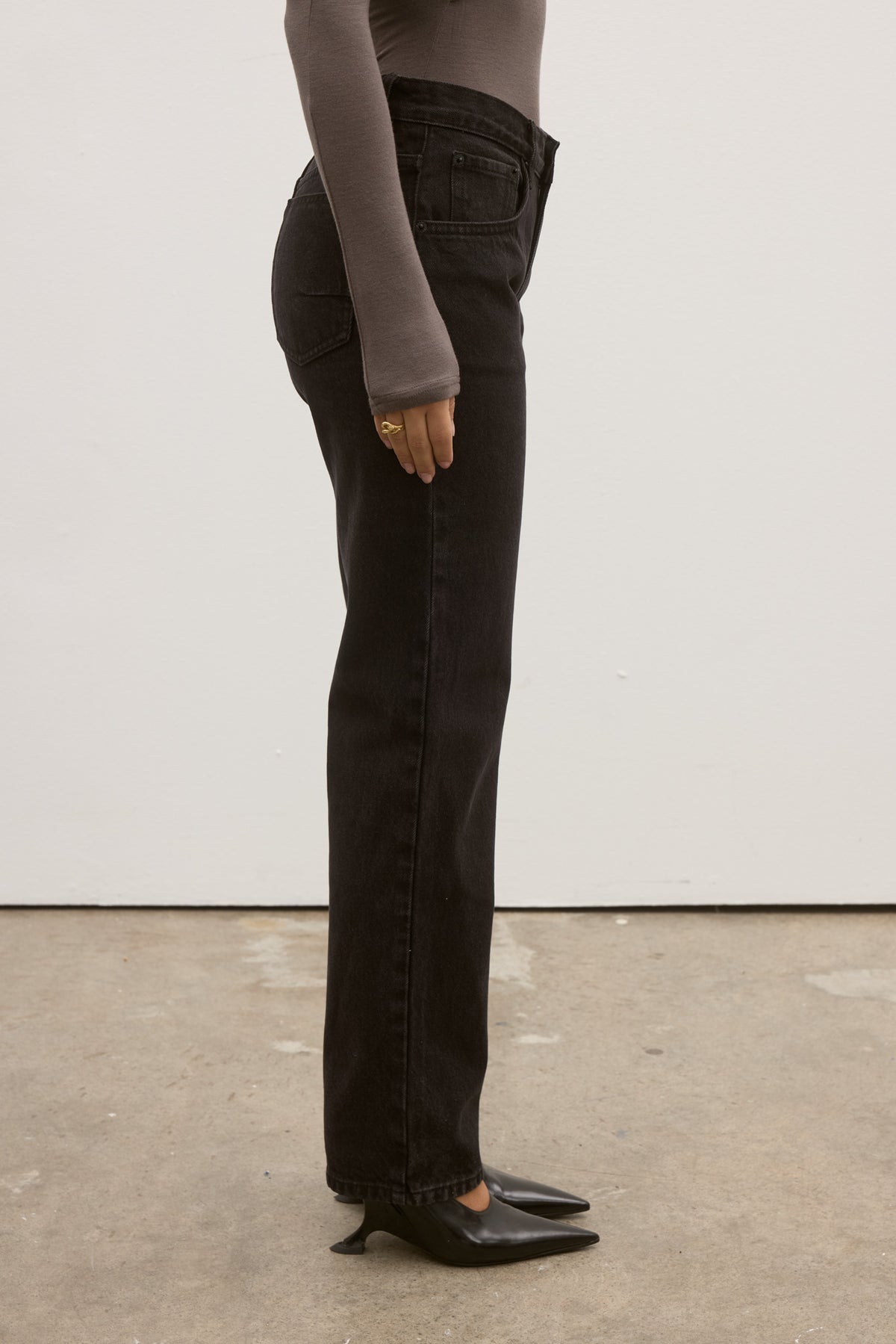 Julia Straight Leg Jean in Backstage Black, view 6, Bayse Brand