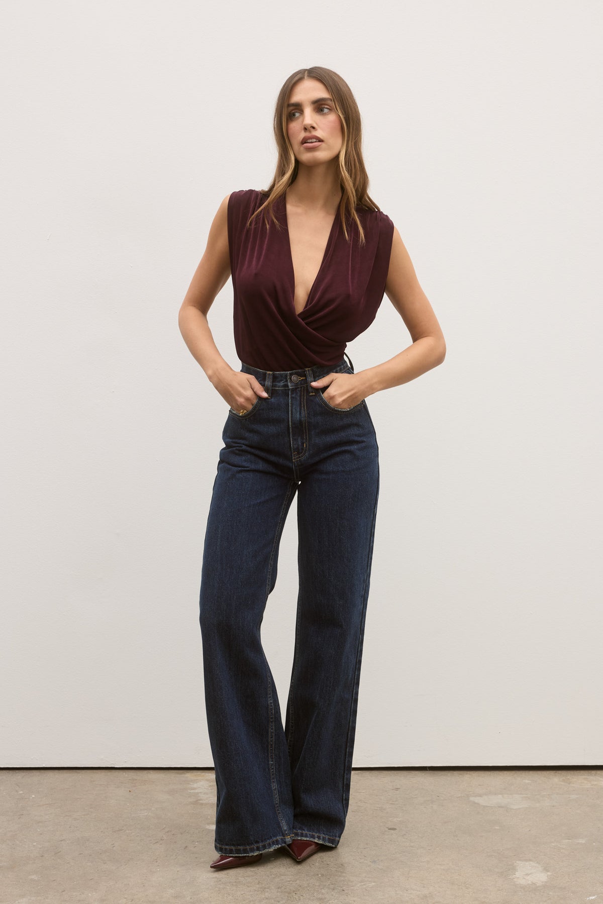 Camille Relaxed Flare Jean in Rinse Blue, view 1, Bayse Brand