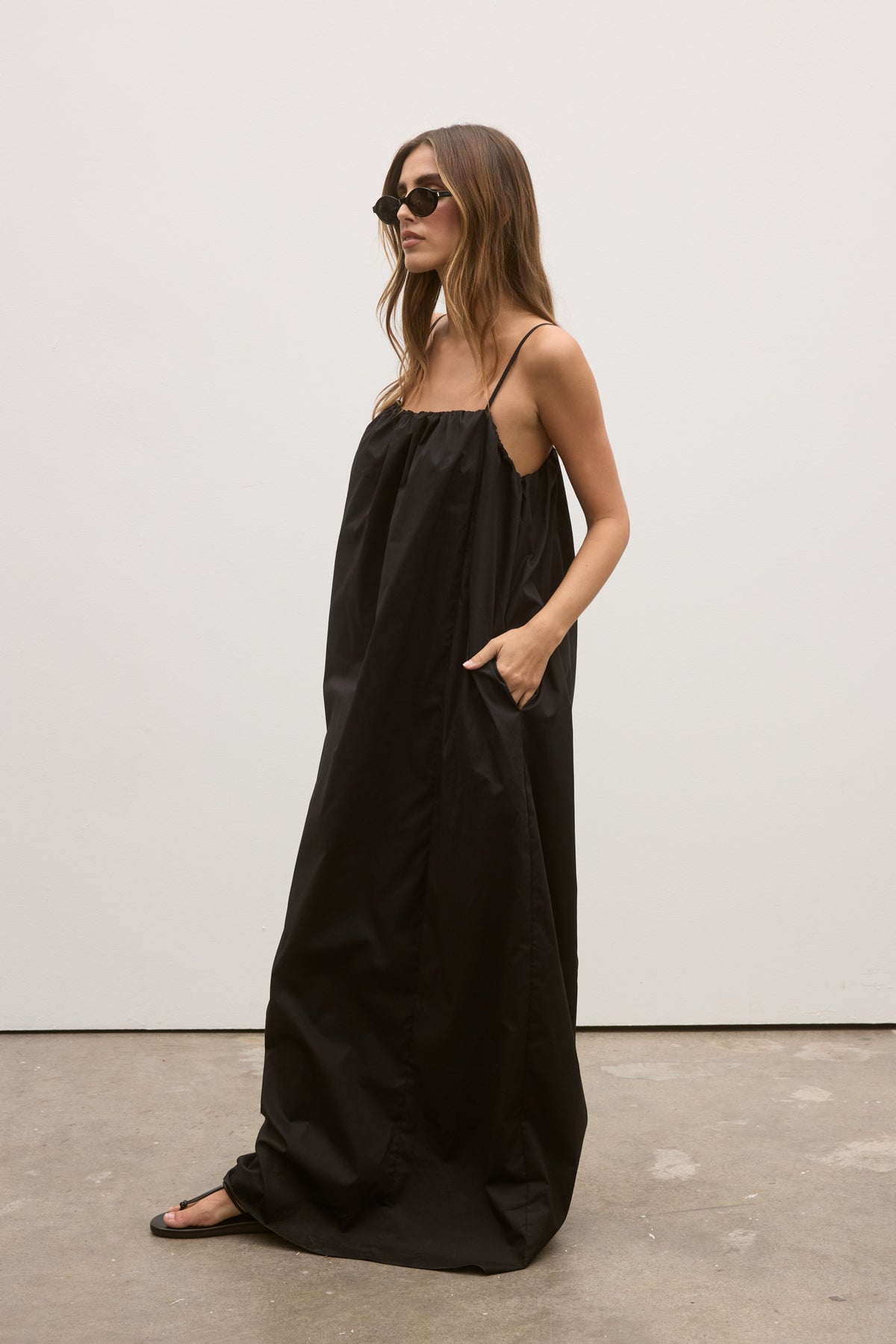 Carrie Gathered Neck Maxi Dress in Black, view 2, Bayse Brand