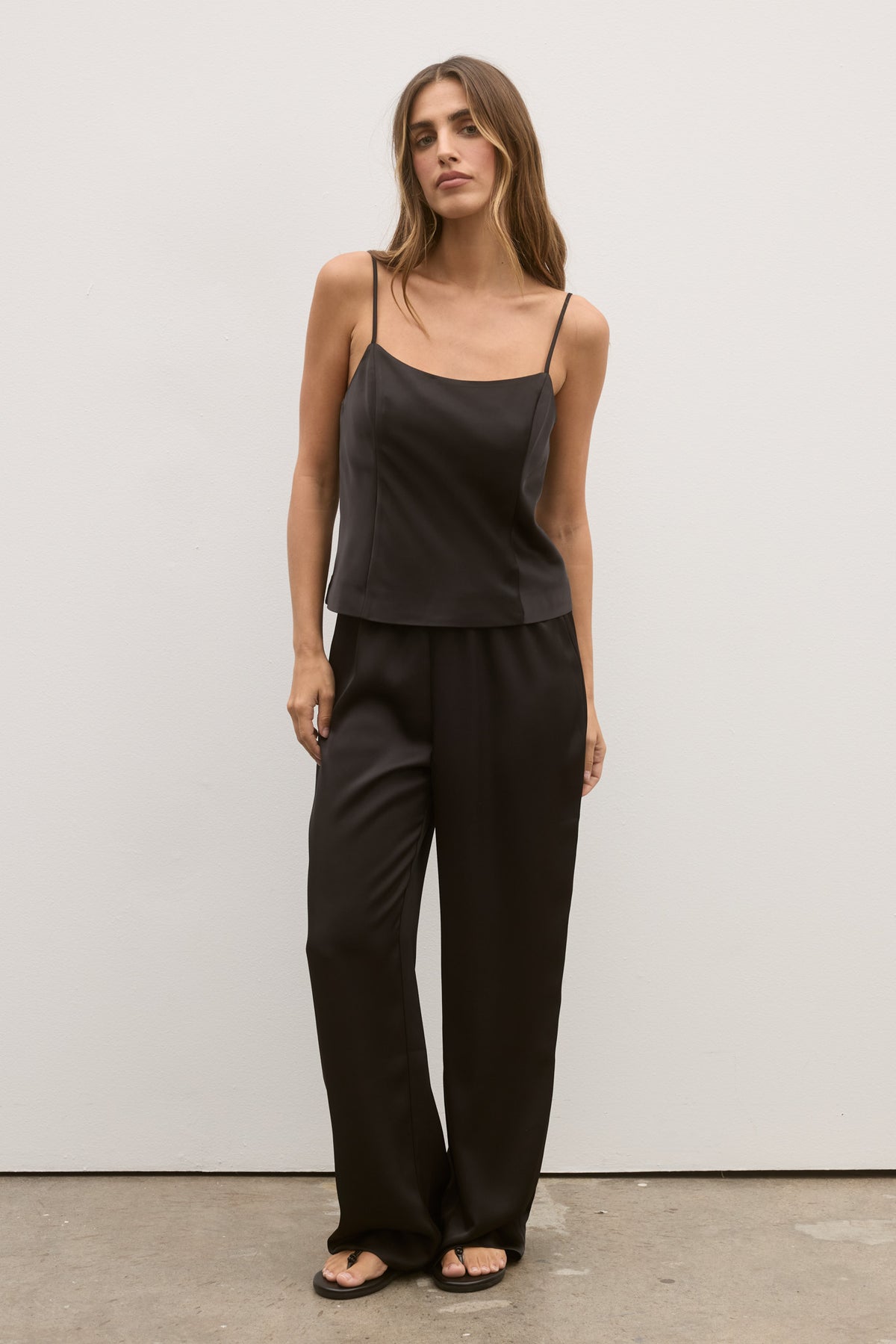 Celeste Draped Scoop Neck Top in Black, view 2, Bayse Brand
