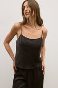 Celeste Draped Scoop Neck Top in Black, view 1, Bayse Brand