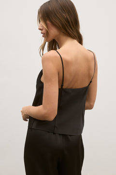 Celeste Draped Scoop Neck Top in Black, view 4, Bayse Brand