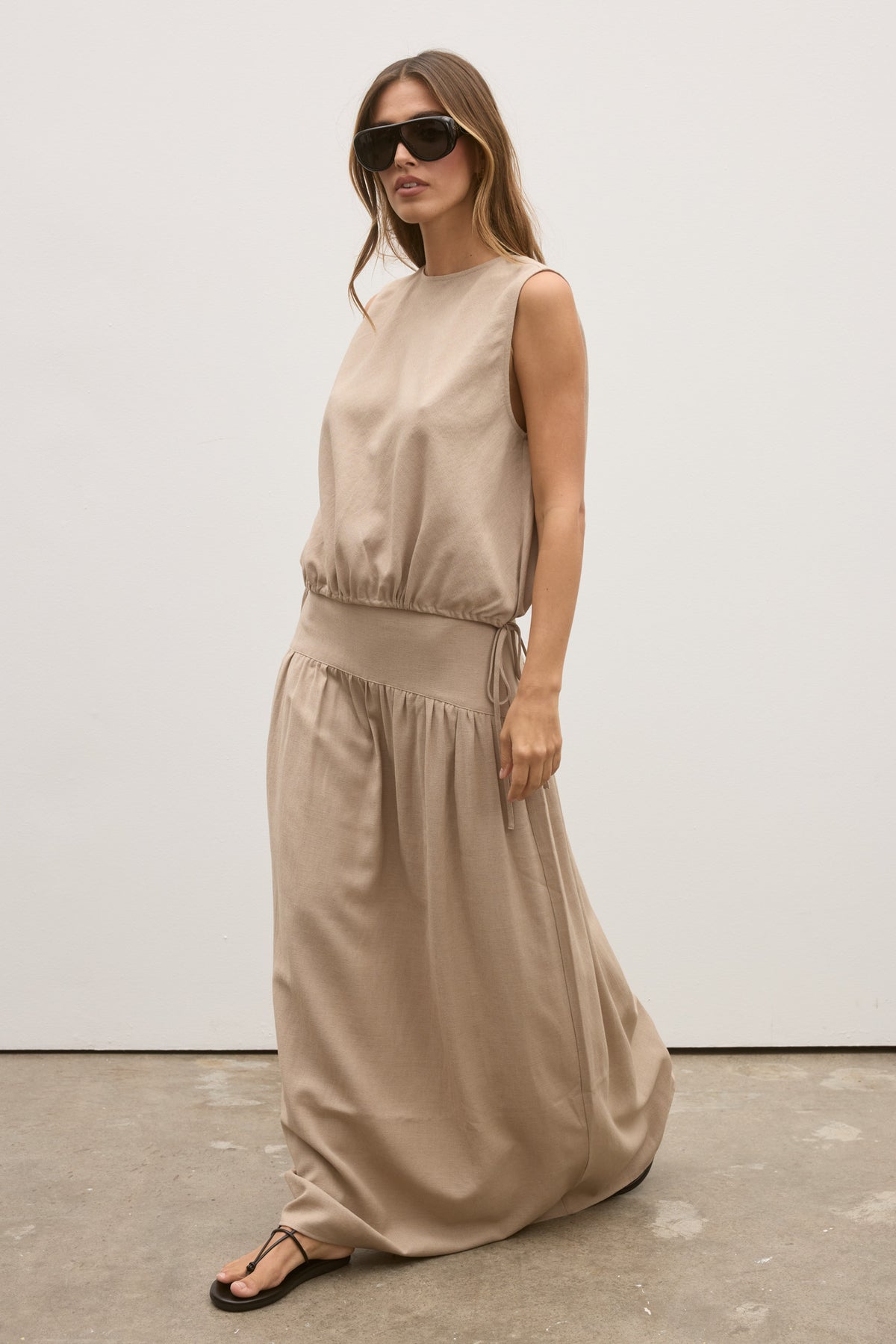 Delphine Gathered High Waist Skirt in Nude, view 4, Bayse Brand