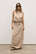 Delphine Gathered High Waist Skirt in Nude, view 1, Bayse Brand