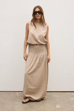 Delphine Drawstring Waist Top in Nude, view 3, Bayse Brand