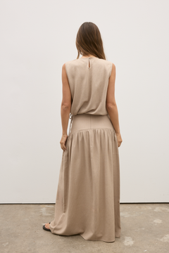 Delphine Gathered High Waist Skirt in Nude, view 3, Bayse Brand