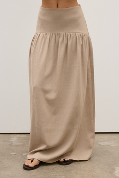 Delphine Gathered High Waist Skirt in Nude, view 2, Bayse Brand
